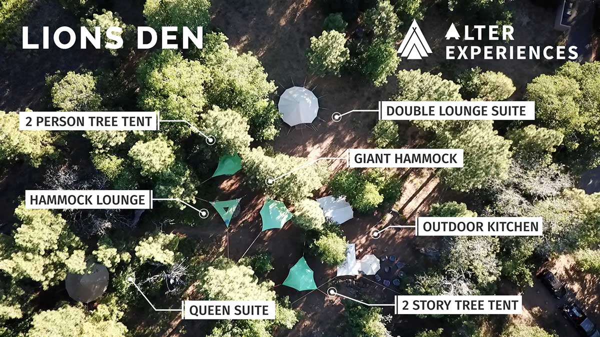 Lions Den Glamping site at Burnt Rancheria - Aerial photo